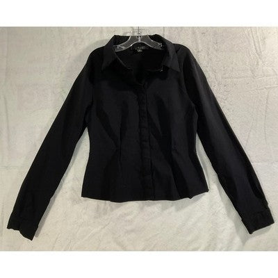 Iris Button Down Shirt Womens Small Black Long Sleeve Darted Tailored Top