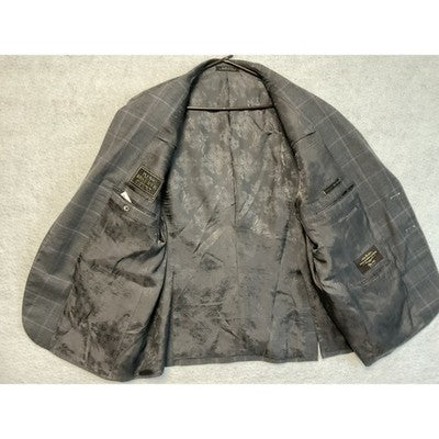 VTG Jos. A. Bank Suit Jacket Men 44S Gray Check Wool Cupro Lined Two Button USA