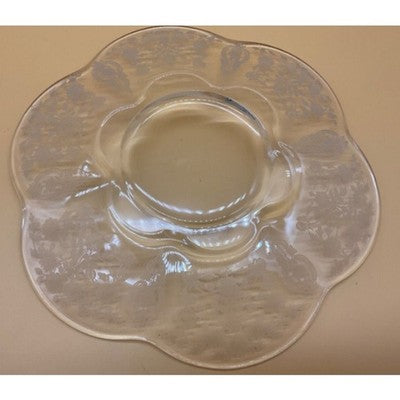 Etched Remembrance 9" Glass Plate Vintage, Scalloped Edge, Tea Party, Scratched
