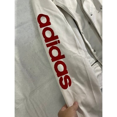 Adidas Moto Jacket Women Large White Red Faux Leather Trefoil Logo Biker Street