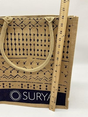 Surya Jute Tote Bag Tan Navy Reusable Shopping Grocery Handbag Rope Handles