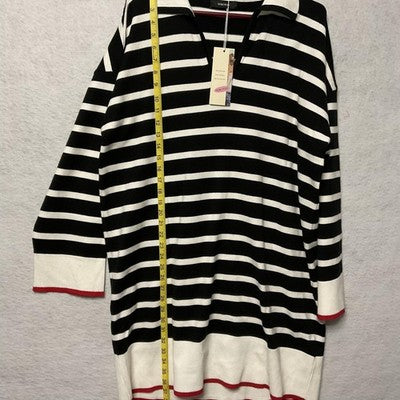 Dokotoo Sweater Womens XL Black White Striped Collared Knit Pullover Oversized