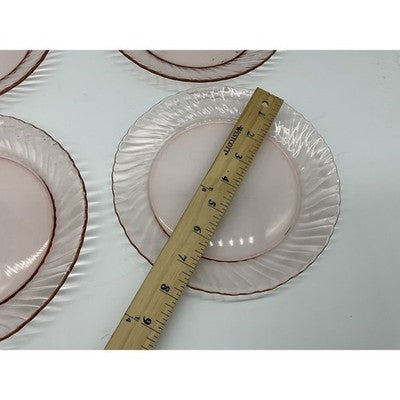 Pink Pressed Glass Dinner Plates Set Of 4 Swirl Pattern Retro Round Tableware