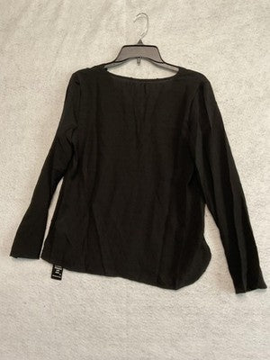Dressin Blouse Womens Medium Black Textured V Neck Long Sleeve Basic Top