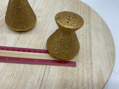 Gold Textured Salt Pepper Shaker Set Ceramic Small Modern Kitchen Decor Tabletop