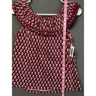 Old Navy Girls Boho Off Shoulder Ruffle Top L 10-12 Pom Pom Trim NWT