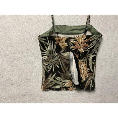 Be Smart Tank Top Womens Small Black Green Brown Leaf Print Strap Lined USA Y2K