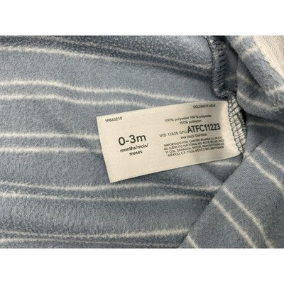 Carters Sleep Sack Infant 0-3M Blue Striped Bear Fleece Wearable Blanket