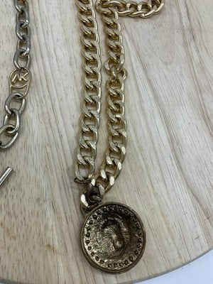 Lot 2 Womens Gold Tone Necklace Bracelet Lion MK Logo Rhinestone Mixed Brands