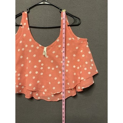 Truth Tank Top Womens Small Pink White Polka Dot Layered Ruffle Blouse Festival