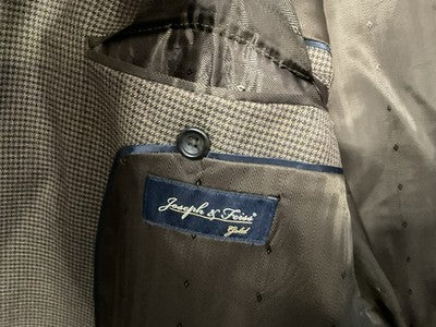 Joseph & Feiss Gold Suit Jacket Men 50 Brown Wool Check Polyester Lined