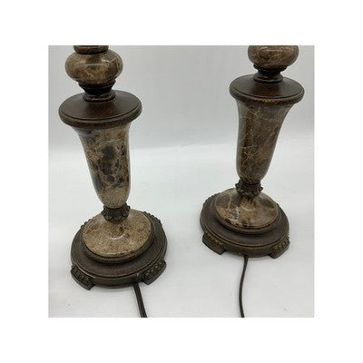 Table Lamps Set of 2 Brown Faux Marble Bronze Finish Traditional Decor 24" Tall