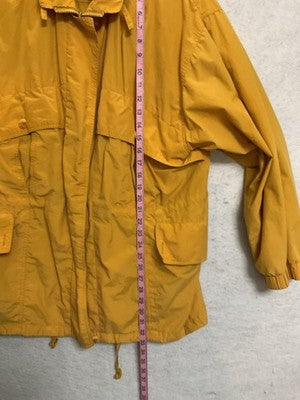 Larry Levine Jacket Womens Medium Yellow Twill Parka Zip Pockets Drawstring