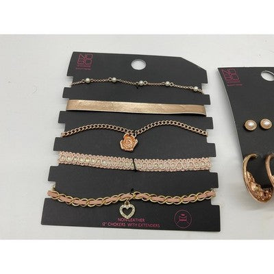 No Boundaries Jewelry Set Women OS Rose Gold Choker Necklace Earring Bundle