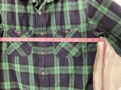 Red Camel Shirt Juniors Small Blue Green Plaid Flannel Long Sleeve Button Up
