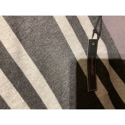 Maxsport Women's Striped Fringe Cardigan Poncho S/M Gray Black Open Front NWT