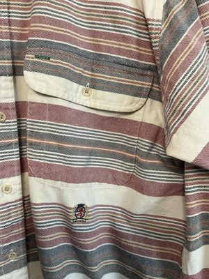 VTG Tommy Hilfiger Shirt Mens Medium Beige Striped Long Sleeve Button Up Casual
