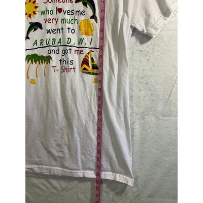 Sea Man Aruba Souvenir T-Shirt Mens Medium White Cotton Graphic Tee Travel