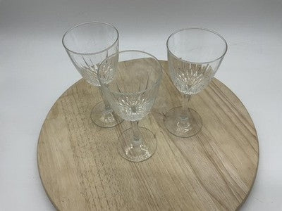 Unmarked Clear Cut Glass Wine Goblets Set Of 3 Stemmed Barware Decor