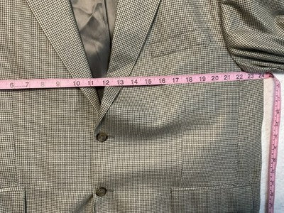 CHAPS Ralph Lauren Sport Coat Men 46 Beige Silk Wool Tweed Check Lined