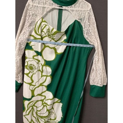 Shein Curve Green Floral Midi Dress 3XL Women's Party Wear Lace Detail Stretchy