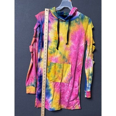 Tie-Dye Hoodie / Tunic Love Brand Cut Out Sleeves Large Comfortable Lightweight