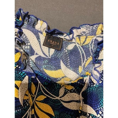 Amana 1X Floral Boho Blouse Crochet Sleeves Vibrant Print Women’s Top