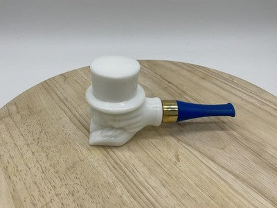 Avon Ceramic Man In Top Hat Tobacco Pipe Figurine White Blue Gold Tone Decor VTG