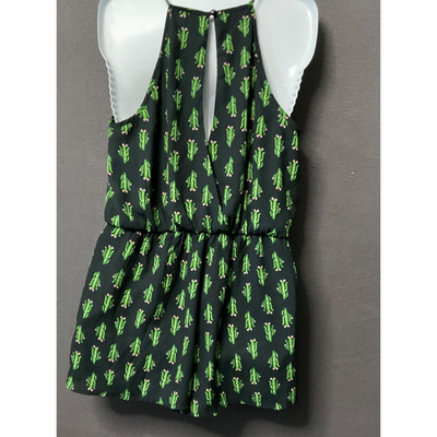 AS U WISH Cactus Succulent Plants Print Sleeveless Romper Small Womens