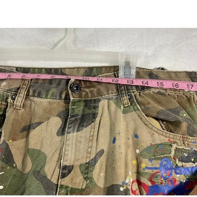 Smoke Rise Cargo Pants Mens 36/34 Camo Distressed Paint Splatter Streetwear SR91