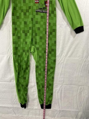 Minecraft One Piece Pajamas Boys 10/12 Green Creeper Fleece Zip Sleepwear