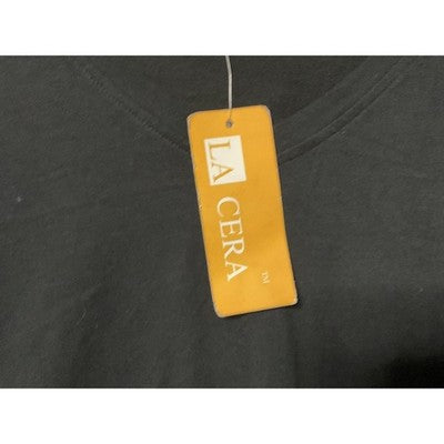 La Cera Shirt Womens 1X Black 100% Cotton Long Sleeve V Neck Plus Size Top