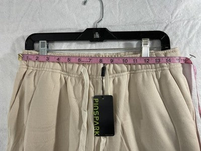 PINSPARK Pants Womens L Beige Fleece Lined Sweatpants Jogger Drawstring Pockets