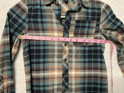 Art Class Shirt Girls XS 4/5 Blue Brown Plaid Flannel Button Front Long Sleeve