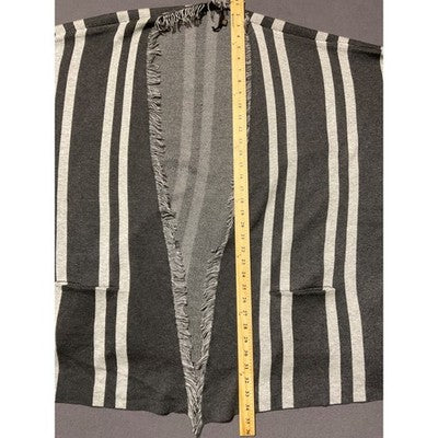 Maxsport Women's Striped Fringe Cardigan Poncho S/M Gray Black Open Front NWT