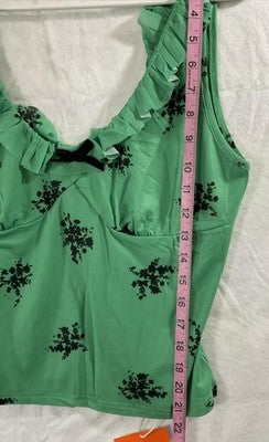 TANKANEO Cami Tank Top Womens Large Light Green Floral Ruffle Bow Lined Stretch