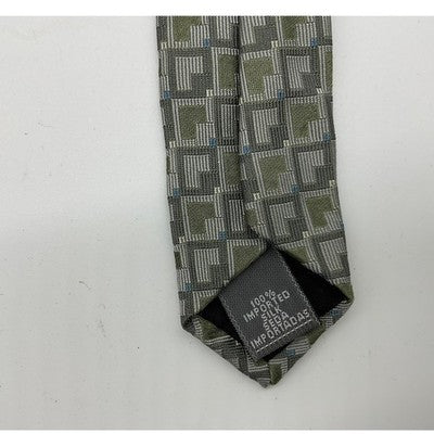 Stafford Necktie Mens Olive Green Grey Geometric Silk Classic Formal Accessory