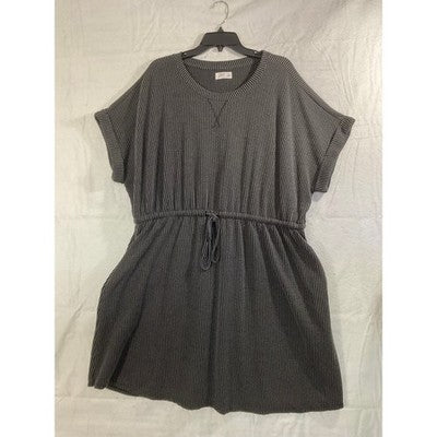 Maurices 24/7 Knit Dress Womens 2X Black Grey Striped Drawstring Waist Pockets