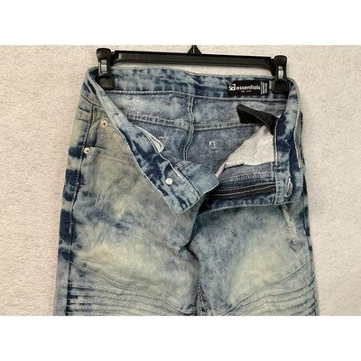 Essentials Jeans Mens 30x30 Skinny Moto Biker Acid Wash Ribbed Knees Distressed