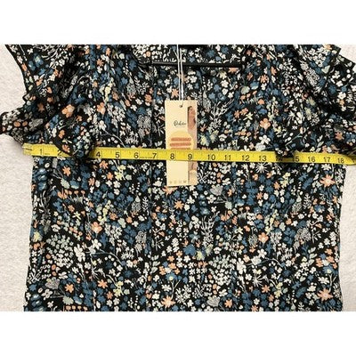 Dokotoo Dress Womens Medium Black Floral Ruffle Short Sleeve Tiered Boho New
