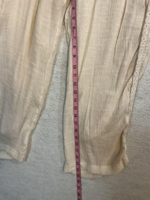 John Paul Richard Pants Womens Large White Boho Lace Trim Tassel Ankle Lined