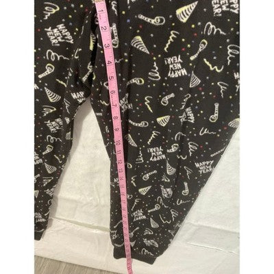 Jammies For Your Families Union Suit Women XL Black Happy New Year Fleece PJs