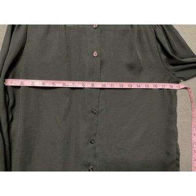 Vintage Sheer Black Long Sleeve Button Front Ruffle Cuff Blouse Career S