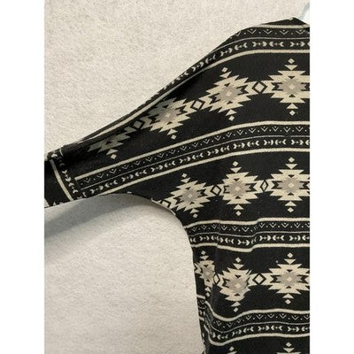 Southwestern Aztec Sweater Women Medium Black Beige Open Front Cardigan Knit USA