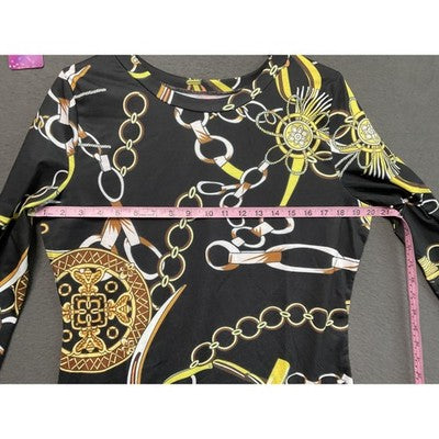 Womens 2XL Chain Print Dress Long Sleeve Stretch Knit Brown Black Tan