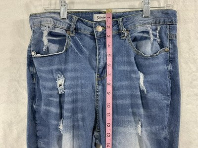 Between Us Jeans Womens 14 Blue Medium Wash High Rise Distressed Skinny Stretch