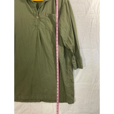 Old Navy Tunic Top Women Large Olive Green Linen Blend Long Sleeve Utility Shirt