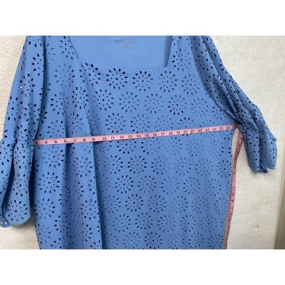 Jessica London Shirt Womens 30/32 Blue Eyelet Bell Sleeve Lined Blouse Top