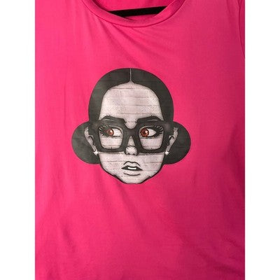 Shein Curve Graphic T-Shirt Women 1XL Hot Pink Pop Art Girl Glasses UU600-12