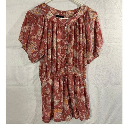 VICI Romper Women Small Pink Paisley Button Front Elastic Waist Summer Boho